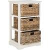 SAFAVIEH Home Collection – Halle Distressed Black Storage Side Table with Wicker Baskets, Farmhouse Accent Storage, Fully Assembled (AMH5738A)(Vintage White)