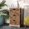 SAFAVIEH Home Collection – Halle Distressed Black Storage Side Table with Wicker Baskets, Farmhouse Accent Storage, Fully Assembled (AMH5738A)(White Washed)