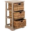 SAFAVIEH Home Collection – Halle Distressed Black Storage Side Table with Wicker Baskets, Farmhouse Accent Storage, Fully Assembled (AMH5738A)(White Washed)