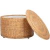 SAFAVIEH Home Collection – Jesse Grey Wicker Storage Round Coffee Table, Fully Assembled, Handwoven Rattan with Lift-Off Lid & Cotton-Lined Interior, Decorative Living Room Accent (SEA7034B)(Natural)