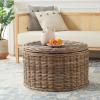 SAFAVIEH Home Collection – Jesse Grey Wicker Storage Round Coffee Table, Fully Assembled, Handwoven Rattan with Lift-Off Lid & Cotton-Lined Interior, Decorative Living Room Accent (SEA7034B)(Grey)