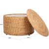 SAFAVIEH Home Collection – Jesse Grey Wicker Storage Round Coffee Table, Fully Assembled, Handwoven Rattan with Lift-Off Lid & Cotton-Lined Interior, Decorative Living Room Accent (SEA7034B)(Natural)