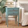 SAFAVIEH Home Collection – Lori Barley End Table with Two Storage Drawers, French Farmhouse Accent Table, Scalloped Apron Design, Fully Assembled (AMH6576E)(Pale Blue / White Smoke)