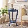 SAFAVIEH Home Collection – Mary Vintage Grey Pedestal End Table with Shelf, Classic Cabriole Design, Round Accent Table for Living Room or Bedroom (AMH5711A)(Blue)