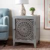 SAFAVIEH Home Collection – Thea Brown Carved Mandala 1-Door Storage Nightstand, Fully Assembled, Boho Accent Side Table (NST5300A)(Grey Walnut)