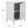 SAFAVIEH Home Collection – Thea Brown Carved Mandala 1-Door Storage Nightstand, Fully Assembled, Boho Accent Side Table (NST5300A)(White Washed)
