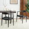 SAFAVIEH Home Collection – Wade Light Oak Teak Wood Arm Chair with Woven Leather Seat, Fully Assembled Mid-Century Modern Accent Chair (FOX1003A)(Black / Black)