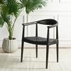 SAFAVIEH Home Collection – Wade Light Oak Teak Wood Arm Chair with Woven Leather Seat, Fully Assembled Mid-Century Modern Accent Chair (FOX1003A)(Black / Black)