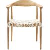 SAFAVIEH Home Collection – Wade Light Oak Teak Wood Arm Chair with Woven Leather Seat, Fully Assembled Mid-Century Modern Accent Chair (FOX1003A)(Light Oak)