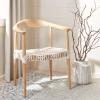SAFAVIEH Home Collection – Wade Light Oak Teak Wood Arm Chair with Woven Leather Seat, Fully Assembled Mid-Century Modern Accent Chair (FOX1003A)(Light Oak)