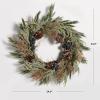 SAFAVIEH Home Collection 31-inch Decorative Artificial Berry & Pine Cone Wreath with Bow (Fully Assembled)(Green/Blue)