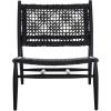 SAFAVIEH Home Collection Bandelier Light Oak Teak Wood/ White Leather Weave Accent Chair (Fully Assembled)(Black / Black)