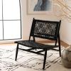 SAFAVIEH Home Collection Bandelier Light Oak Teak Wood/ White Leather Weave Accent Chair (Fully Assembled)(Black / Black)