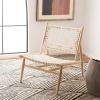 SAFAVIEH Home Collection Bandelier Light Oak Teak Wood/ White Leather Weave Accent Chair (Fully Assembled)(Light Natural / White)