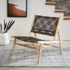 SAFAVIEH Home Collection Bandelier Light Oak Teak Wood/ White Leather Weave Accent Chair (Fully Assembled)(Natural / Brown)