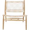 SAFAVIEH Home Collection Bandelier Light Oak Teak Wood/ White Leather Weave Accent Chair (Fully Assembled)(White / Natural)