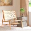 SAFAVIEH Home Collection Bandelier Light Oak Teak Wood/ White Leather Weave Accent Chair (Fully Assembled)(White / Natural)