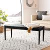 SAFAVIEH Home Collection Bandelier Natural Teak Wood/ Off-White Leather Weave Entryway Foyer Dining Bench(Black / Black)