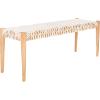 SAFAVIEH Home Collection Bandelier Natural Teak Wood/ Off-White Leather Weave Entryway Foyer Dining Bench(Off White / Natural)