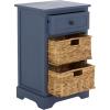 SAFAVIEH Home Collection Carrie Distressed Cream/ Natural Wicker 3-Drawer Storage Nightstand Side Table (Fully Assembled)(Blue)