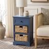 SAFAVIEH Home Collection Carrie Distressed Cream/ Natural Wicker 3-Drawer Storage Nightstand Side Table (Fully Assembled)(Blue)