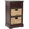 SAFAVIEH Home Collection Carrie Distressed Cream/ Natural Wicker 3-Drawer Storage Nightstand Side Table (Fully Assembled)(Dark Cherry)