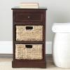 SAFAVIEH Home Collection Carrie Distressed Cream/ Natural Wicker 3-Drawer Storage Nightstand Side Table (Fully Assembled)(Dark Cherry)