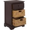 SAFAVIEH Home Collection Carrie Distressed Cream/ Natural Wicker 3-Drawer Storage Nightstand Side Table (Fully Assembled)(Dark Chocolate)