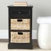 SAFAVIEH Home Collection Carrie Distressed Cream/ Natural Wicker 3-Drawer Storage Nightstand Side Table (Fully Assembled)(Distressed Black)
