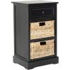 SAFAVIEH Home Collection Carrie Distressed Cream/ Natural Wicker 3-Drawer Storage Nightstand Side Table (Fully Assembled)(Distressed Black)