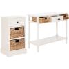 SAFAVIEH Home Collection Carrie Distressed Cream/ Natural Wicker 3-Drawer Storage Nightstand Side Table (Fully Assembled)(Distressed Cream)