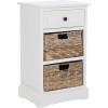 SAFAVIEH Home Collection Carrie Distressed Cream/ Natural Wicker 3-Drawer Storage Nightstand Side Table (Fully Assembled)(Distressed Cream)
