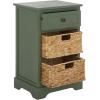 SAFAVIEH Home Collection Carrie Distressed Cream/ Natural Wicker 3-Drawer Storage Nightstand Side Table (Fully Assembled)(Dusty Green)
