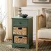 SAFAVIEH Home Collection Carrie Distressed Cream/ Natural Wicker 3-Drawer Storage Nightstand Side Table (Fully Assembled)(Dusty Green)