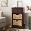 SAFAVIEH Home Collection Carrie Distressed Cream/ Natural Wicker 3-Drawer Storage Nightstand Side Table (Fully Assembled)(Red)