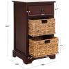 SAFAVIEH Home Collection Carrie Distressed Cream/ Natural Wicker 3-Drawer Storage Nightstand Side Table (Fully Assembled)(Red)