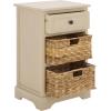SAFAVIEH Home Collection Carrie Distressed Cream/ Natural Wicker 3-Drawer Storage Nightstand Side Table (Fully Assembled)(Sand)