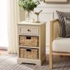 SAFAVIEH Home Collection Carrie Distressed Cream/ Natural Wicker 3-Drawer Storage Nightstand Side Table (Fully Assembled)(Sand)