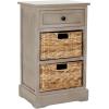 SAFAVIEH Home Collection Carrie Distressed Cream/ Natural Wicker 3-Drawer Storage Nightstand Side Table (Fully Assembled)(Vintage Grey)