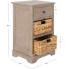 SAFAVIEH Home Collection Carrie Distressed Cream/ Natural Wicker 3-Drawer Storage Nightstand Side Table (Fully Assembled)(White Washed)