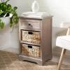 SAFAVIEH Home Collection Carrie Distressed Cream/ Natural Wicker 3-Drawer Storage Nightstand Side Table (Fully Assembled)(White Washed)