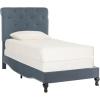 SAFAVIEH Home Collection Hathaway Taupe & Rustic Oak Bed, Queen(Navy)