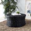 SAFAVIEH Home Collection Ruxton Dark Brown Rattan Round Coffee Table Ottoman(Black)