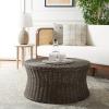 SAFAVIEH Home Collection Ruxton Dark Brown Rattan Round Coffee Table Ottoman(Brown)