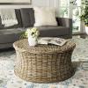 SAFAVIEH Home Collection Ruxton Dark Brown Rattan Round Coffee Table Ottoman(Natural)