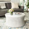 SAFAVIEH Home Collection Ruxton Dark Brown Rattan Round Coffee Table Ottoman(White)