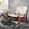Safavieh Couture Dilan Brown and Black Woven Leather Safari Chair(Cream / Light Brown)