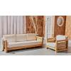 Safavieh Couture Patio Guadeloupe Natural Brazilian Teak and White Outdoor 3-Seat Sofa