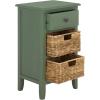 Safavieh Home Collection Everly Drawer White Wash 1-Drawer 2 Removable Baskets Side Table(Dusty Green)