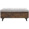Safavieh Home Collection Liam Light Beige and Dark Oak Tufted Cocktail Ottoman(Grey / Dark Oak)